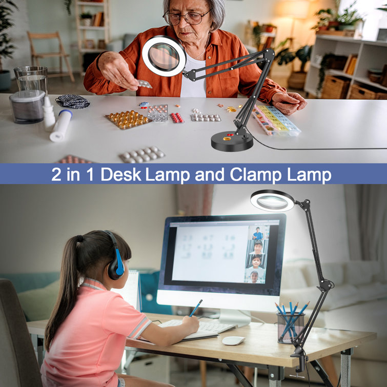 Magnifying Glass with Light and Stand, 2-in-1 Desk Lamp & Clamp, 3 Color  Modes Stepless Dimmable, LED Lighted Magnifier with Light for Hobby Reading