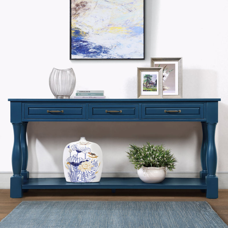  Console 63,3 po avec tiroirs et table d'entrée, Bleu marine