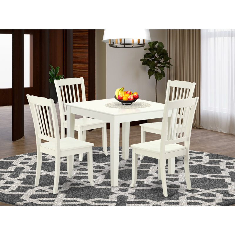 Ensemble de coin-repas 5 pièces pour 4 personnes comprenant une table carrée et 4 chaises de salle à manger, lin blanc