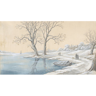 Winter Landscape Wallpaper Snowy Lakeside Removable Vintage Watercolor Wall Decor