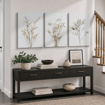 Minimal Botanical «Neutral Wildflowers Floral Artwork, photos murales modernes organiques simples, grand ensemble de 3 impressions murales sur toile,"
