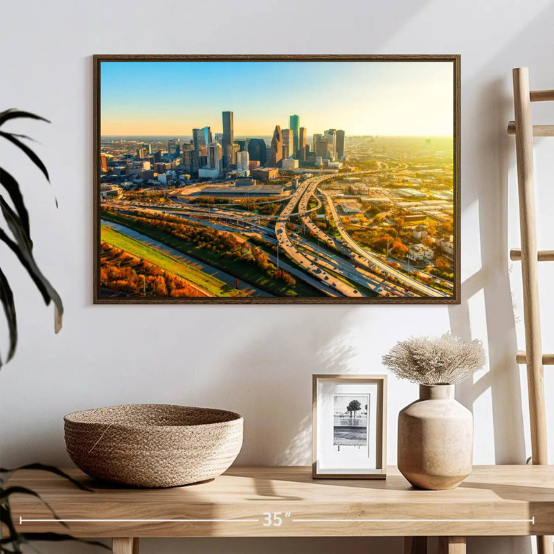 Golden Houston Highway, 25 po x 17 po, Cadre flottant noyer