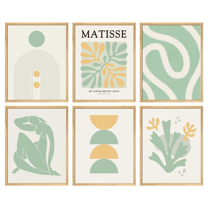 «Mid Century Modern Matisse Green Abstract Boho, Naturel, H 14 po x l 11 po