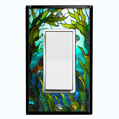 Metal Light Switch Plate Outlet Cover (Cute Turtle Glass Art Print - Single Rocker)
