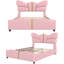 Structure de lit double rembourrée en similicuir avec tête de lit et pied de lit en forme de papillon, décorations en métal doré, aucun sommier nécessaire-989663267-989663265