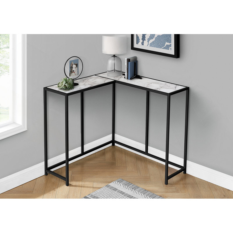Table d'appoint, console, vestibule, étroit, d'angle, stratifié aspect marbre blanc, métal noir, Blanc