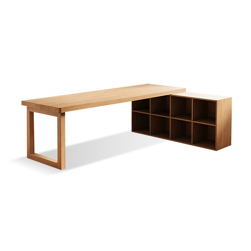 Bureau en bois massif en L Burlywood, Retour à droite, H 29,53 po x l 86,61 po x P 55,12 po