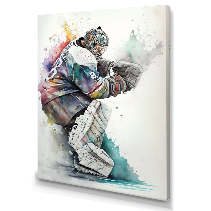 Hockey Gardien pendant le jeu IV - Impression sur toile, H 20 po x l 12 po x P 1 po, Toile tendue