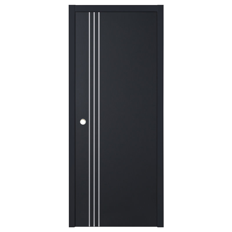 Porte intérieure moderne laminée noire douce Glam G-Pro 004 28 po x 96 po, Noir doux, 28 po x 96 po