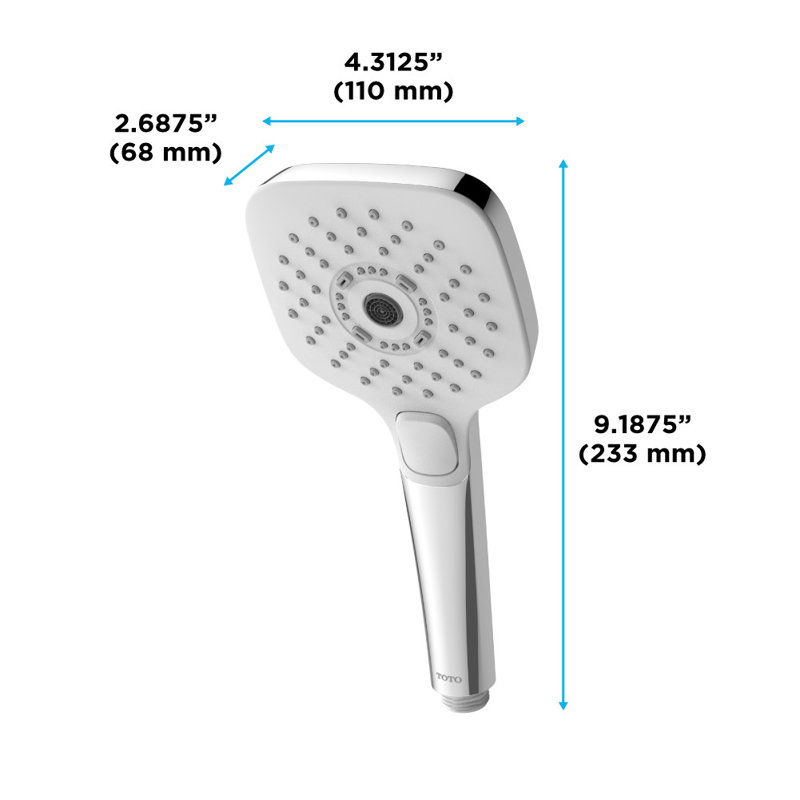 TOTO® G Series 1.75 GPM Multifunction 4 inch Square Handshower with ACTIVE WAVE, COMFORT WAVE, and WARM SPA, Polished Chrome