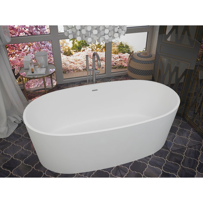 Roccia 61.4'' White Solid Surface Freestanding Bathtub