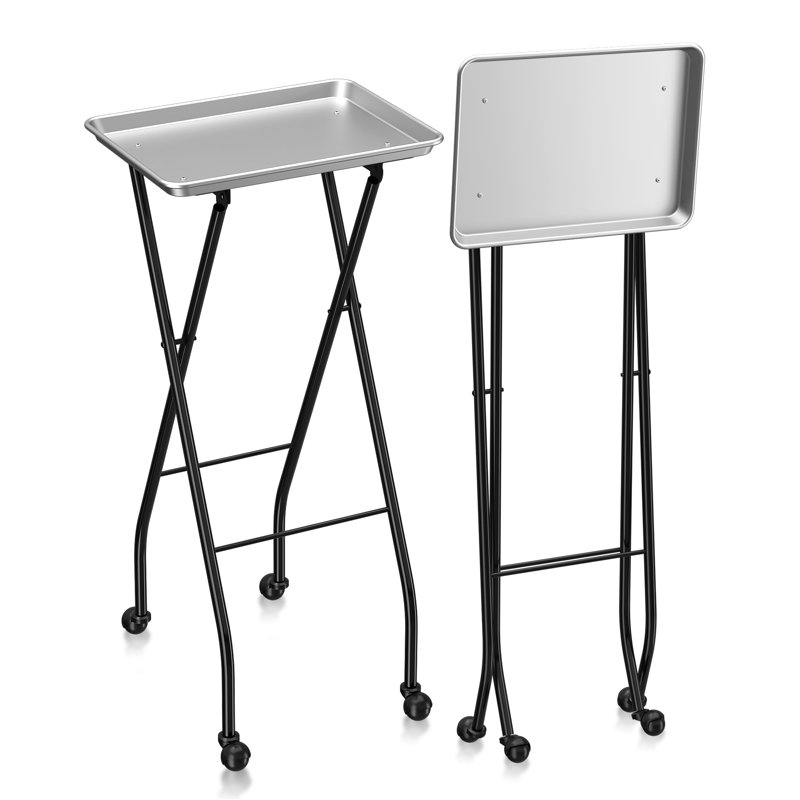 Black Metal Foldable Salon Utility Cart with Wheels