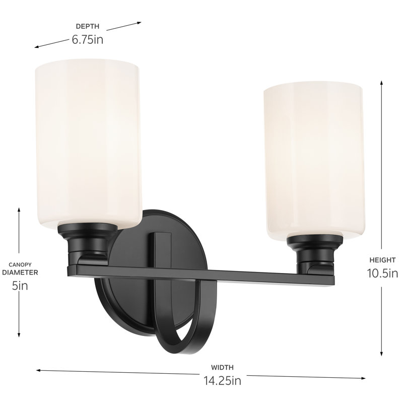 14.25" 2-Light Vanity Light with Glass, Satin Black, Opal Etched
