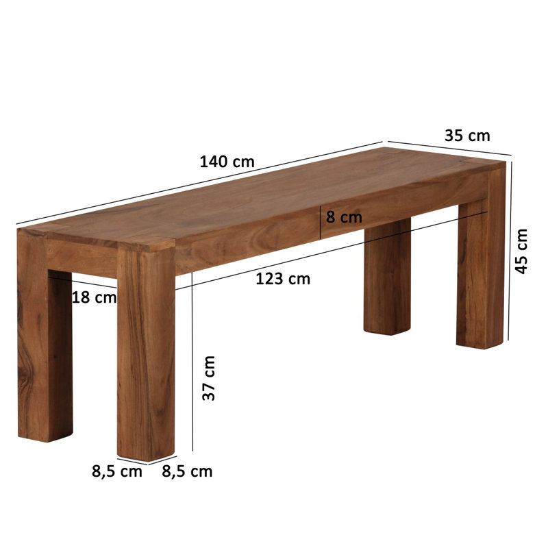 Warrenville Solid Wood Bench, 45cm H x 120cm W x 35cm D, Sheesham