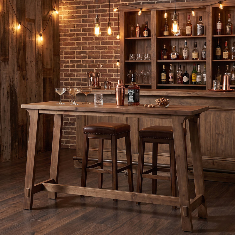 Table de bar en bois massif de 160 cm, table de salle à manger haute avec repose-pieds pour bar à domicile