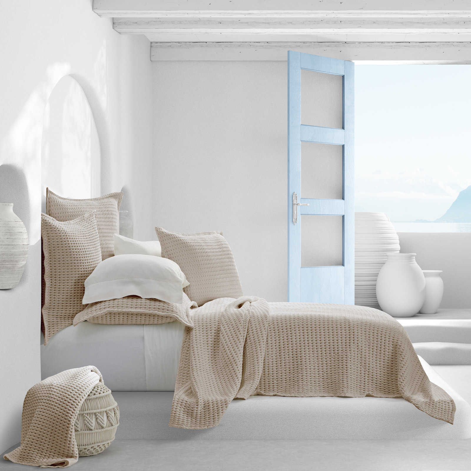 Apples Cotton Coverlet Set, Sand, Full/Queen Coverlet