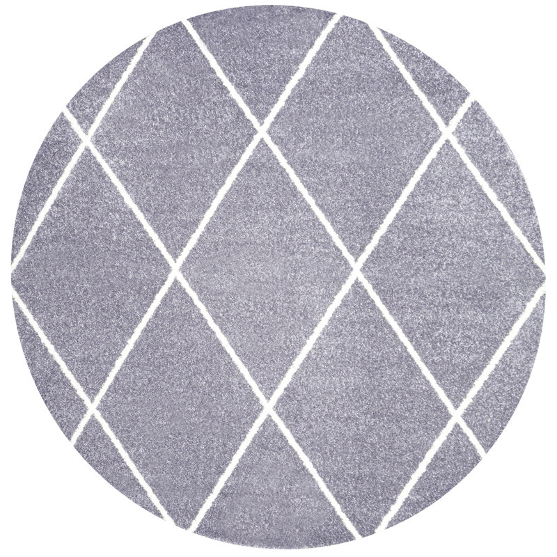 Tapis gris / blanc Bertrice, Rond 5 pi 3 po