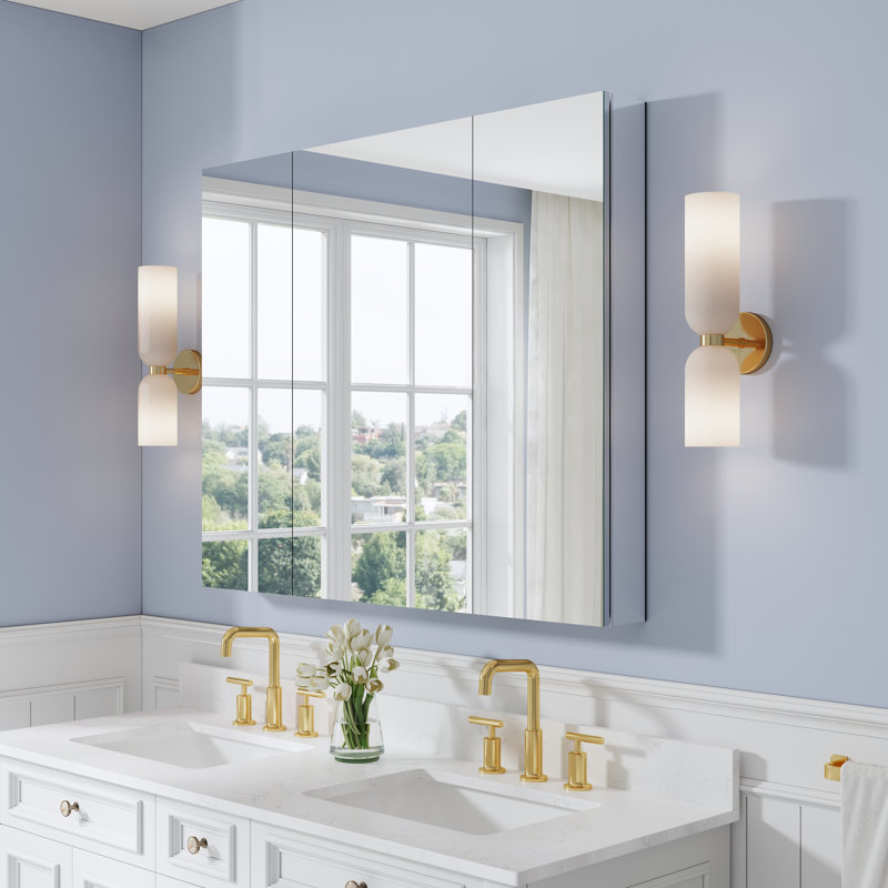 44''W X 36''H Recessed Or Surface-Mount Bathroom Medicine Cabinet With Mirror And Adjustable Glass Shelves, 44"