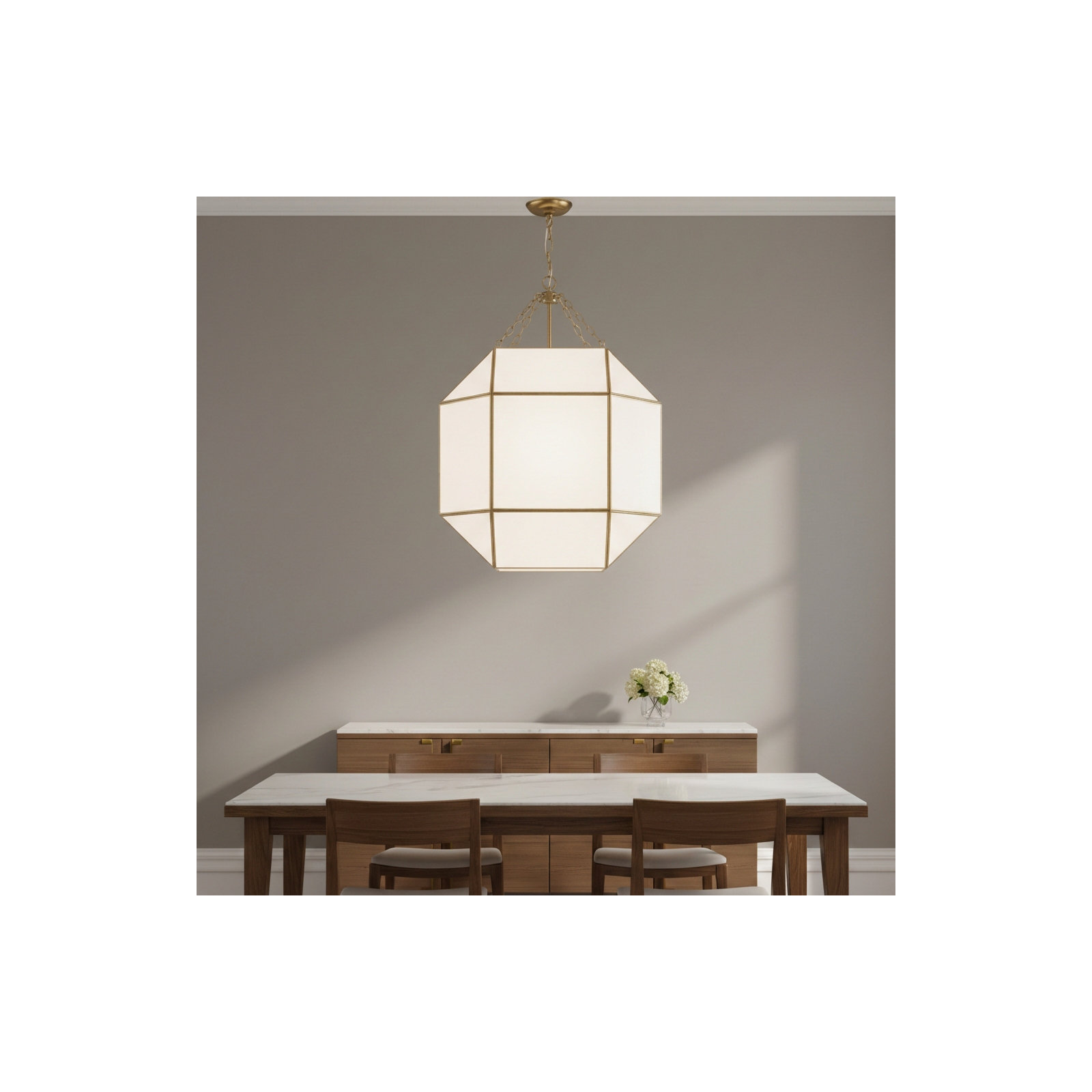 Reid 4 Light Glass Dimmable Pendant, Satin Brass, No