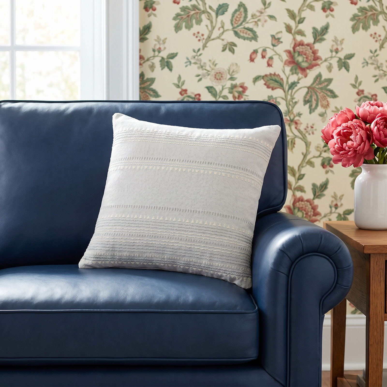 Bryson Embroidered Cotton Throw Pillow, Polyester
