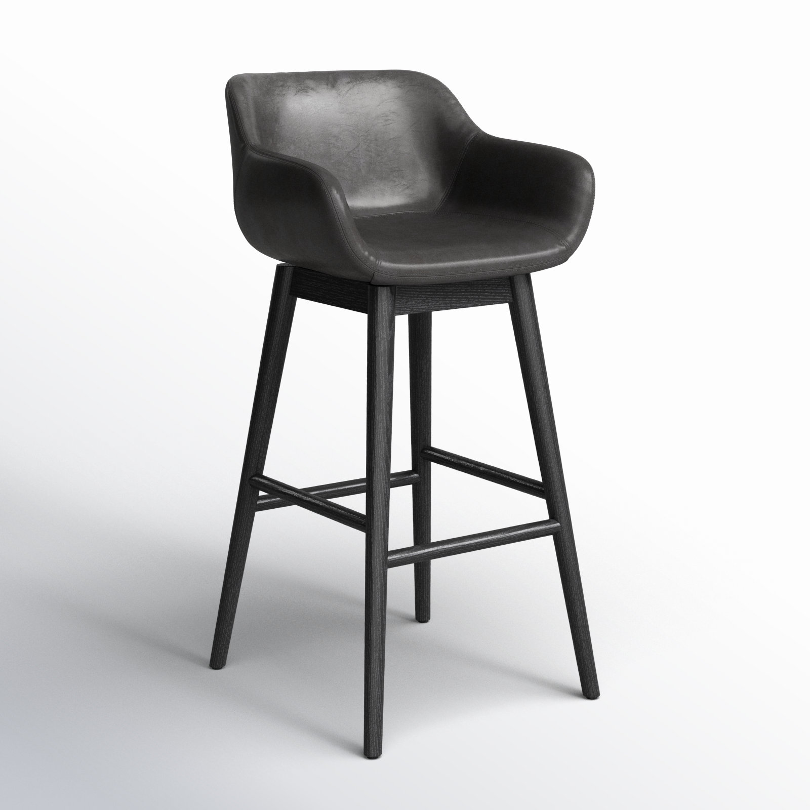 Bahari Swivel Bar and Counter Stool, Bar Stool (30.5" Seat Height), Sonoma Black/Genuine Leather, Stained Black Ash