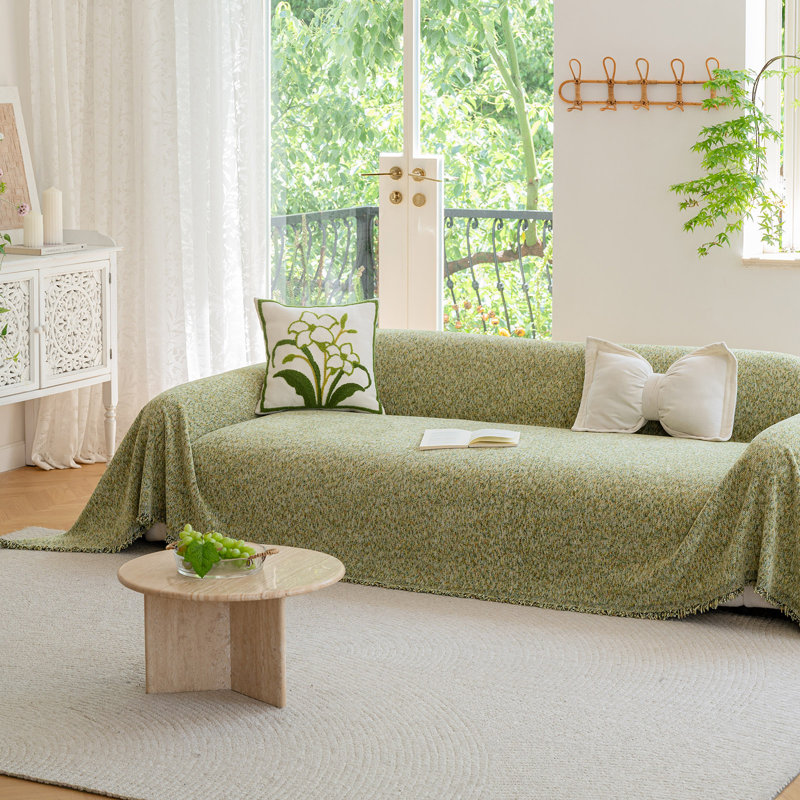 Housse de canapé en chenille colorée pour animaux avec pois colorés, H 71 po x l 150 po, Vert