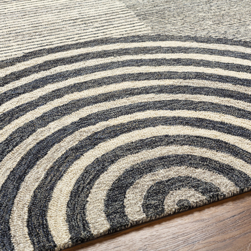 Handmade Black and Beige Wool Geometric 8' x 10' Rug