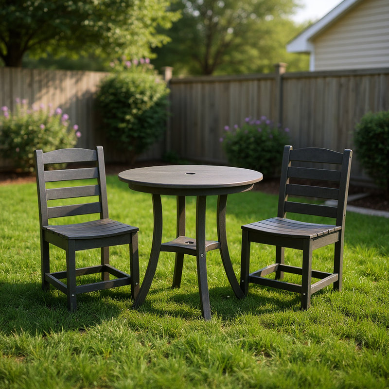 All - Weather 3 Piece Outdoor Bistro Dining : Round Patio Table And 2 Armless Chairs, For Garden Lawn Use, Gray, Seats Frame Person Group