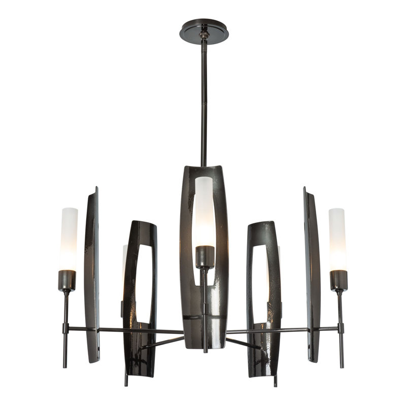 Passage 5 - Light Wagon Wheel Chandelier, Ink, Frosted Glass