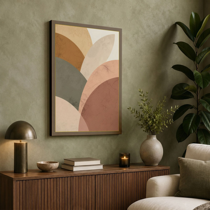 Soft Geometric Harmony Minimalist - Wrapped Canvas, 30x20 - 76.2 x 50.8 cm, Teal Border