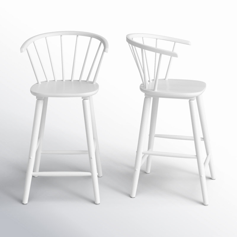 Ensemble de 2 tabourets en bois massif Sheffield, Tabouret de comptoir (siège d'une hauteur de 23 p, Blanc
