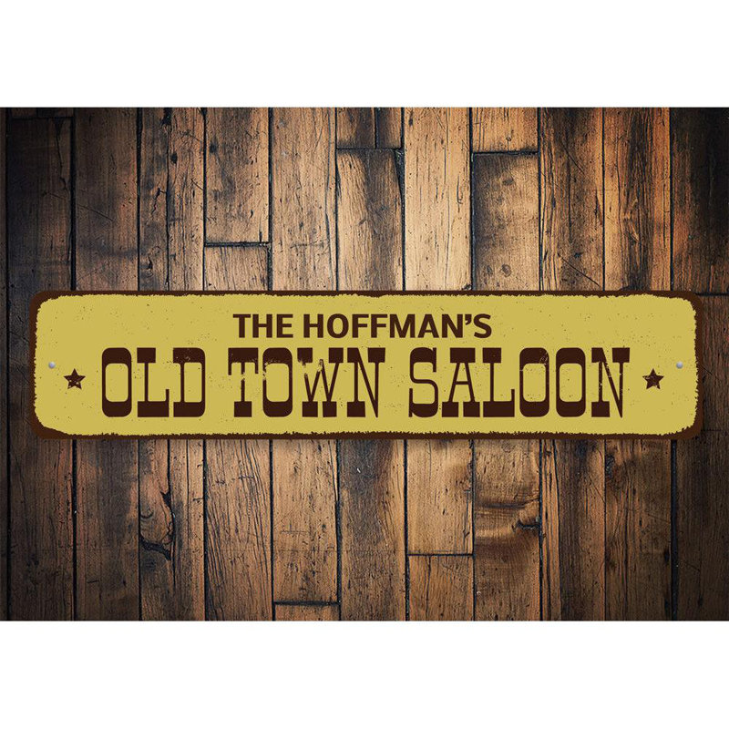 Plaque en aluminium Old Town Saloon, H 4 po x l 18 po x P 0,04 po