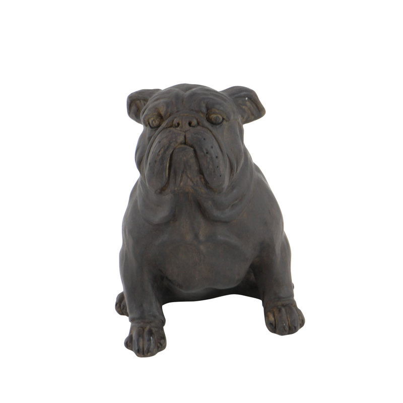 Mikkelson Polystone Sitting Bulldog Decorative Brown Sculpture, 11" H x 10" W x 7" D