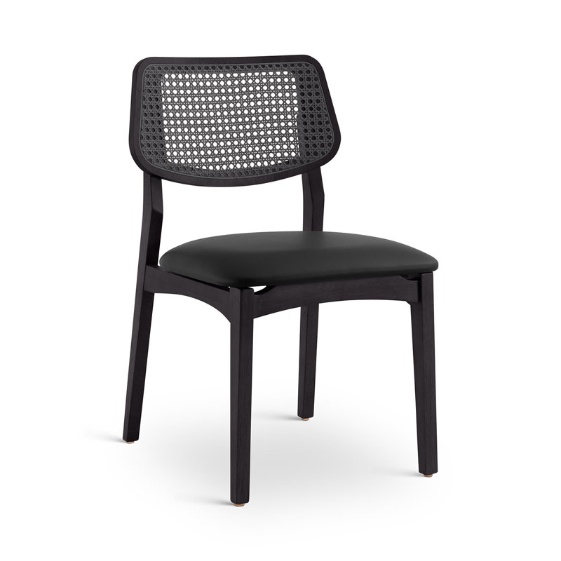 Chaise d'appoint Dryon Cane, Vinyle noir chatoyant / Ebano / Ebano