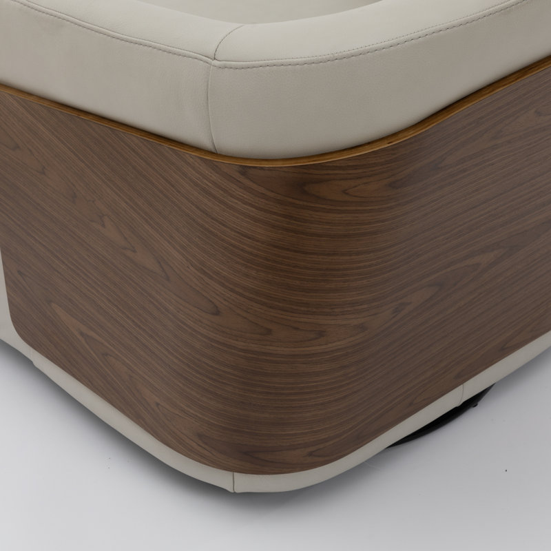 Fauteuil demi-tonneau pivotant en cuir véritable, Blanc