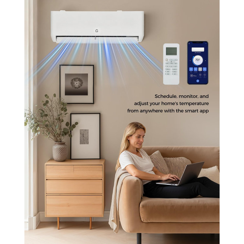 Mini pompe AC / chaleur à deux zones 18 000 BTU - Système multizone 24 SEER2 avec deux unités intérieures de 12 000 BTU, réfrigérant R454B, Wi-Fi intelligent et commande vocale, trousse d'installation de 16 pi, 230 V, couvre 1000 pieds carrés