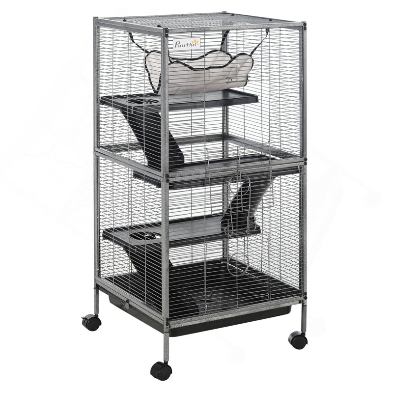 Cage à roulettes pour petits animaux Pawhut, Gris