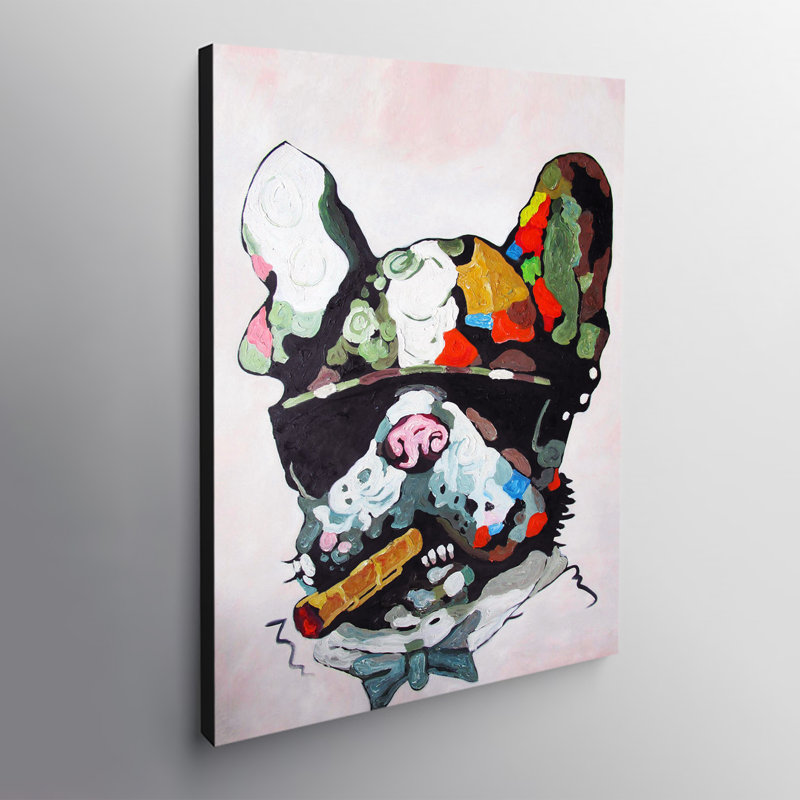 French Bulldog Smoking Abstract - Wrapped Canvas Print, 61cm H x 81.3cm W x 3.8cm D