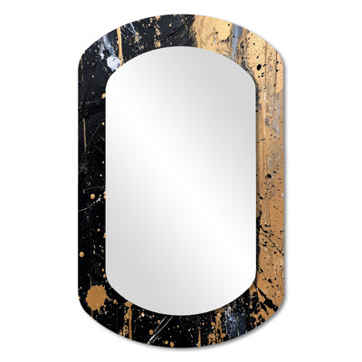 Spatter Explosion Gold Black - Abstract Asymmetrical Mirror, Gold Cylinder Decorative Wall Mirror, Printed Metal Art