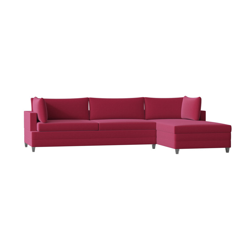 Todd Chaise Sectional, Tess Fuchsia, Brown Mahogany