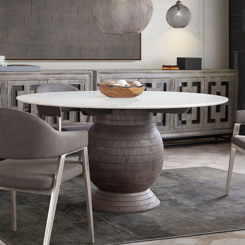 Ashe Round Dining Table W/ Genuine White Marble Top And Solid Acacia Wood Base In Espresso Finish