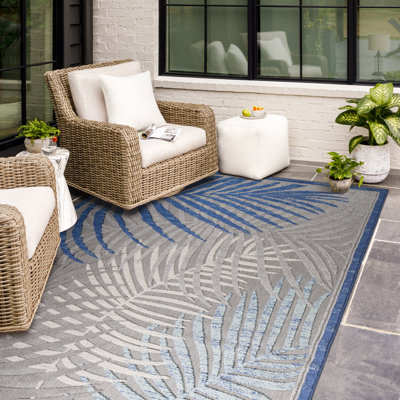 Cephas Floral Dark Blue/Aqua/Cream Indoor/Outdoor Area Rug