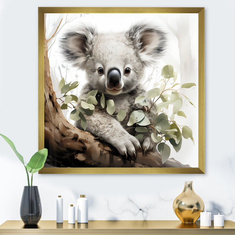 Adorable Koala en Australie IV - Koala, art mural animal, Encadrement doré, H 16 po x l 16 po x P 1 po