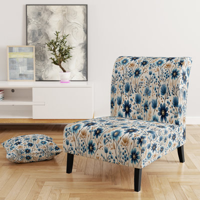 Fauteuil de chambre bleu rembourré scandinave à motif floral II