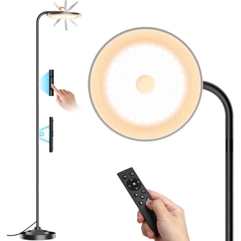 36W Dimmable LED Floor Lamp With Remote - 350° Rotating Head, Adjustable Brightness & Color Temp, Black