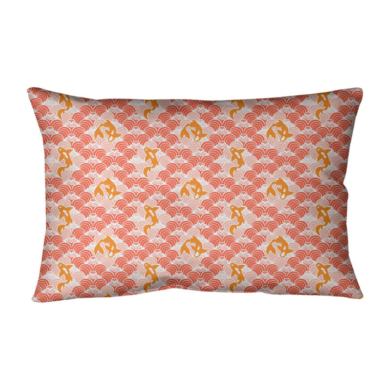 Housse de coussin rectangulaire Katelyn Elizabeth Koi Fish Waves, Polyester/ Bourre en polyester, Orange