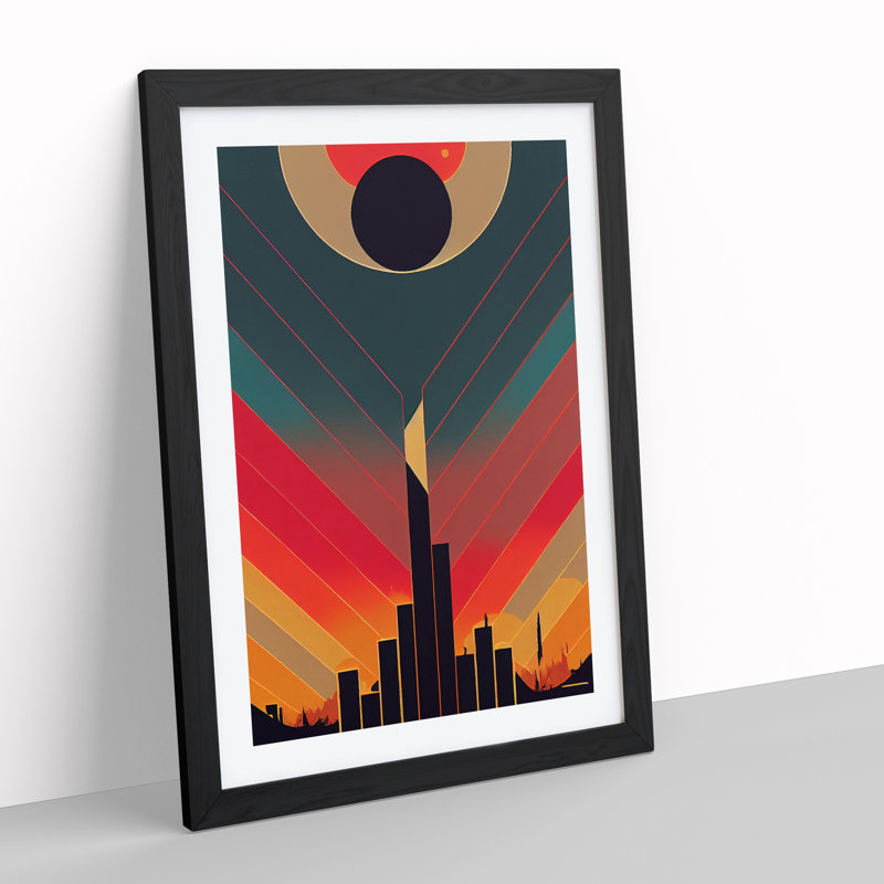 Splendid Art Deco Sunset No.1 - Single Picture Frame Print, Black Framed, 64cm H x 46cm W x 2cm D