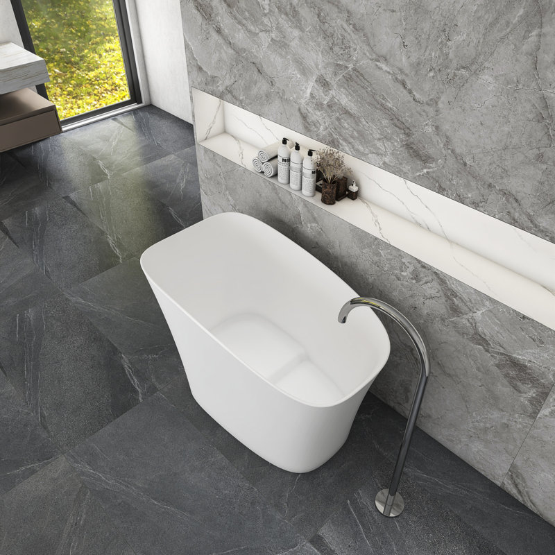 Solid Surface Freestanding Soaking Tub, 52 Inch, Matte White, Rectangle Shape, For Bathroom Decor 51 - Inch Bathtub, Minimalist And Stylish, Hotel Bathrooms, Easy Installation