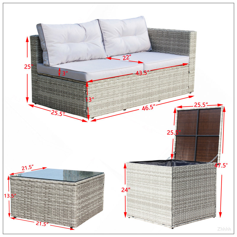 Ensemble de canapé modulaire d'extérieur en rotin et osier 4 pièces avec boîte de rangement