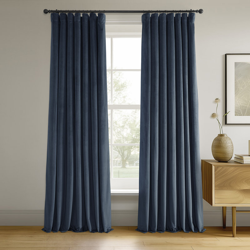 Olivia Velvet Blackout Curtain (1 Panel), Midnight Blue, 50" W x 96" L